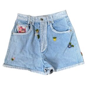 Jou Jou Light Blue Denim Shorts with Colorful Embroidery 1990s